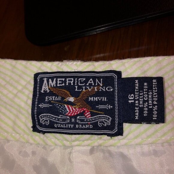 American Living Womens Size 16 Green White Striped Seersucker Bermuda Shorts - Picture 9 of 10
